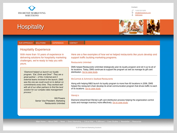 A microsite on the Diamond Marketing Solutions web site
