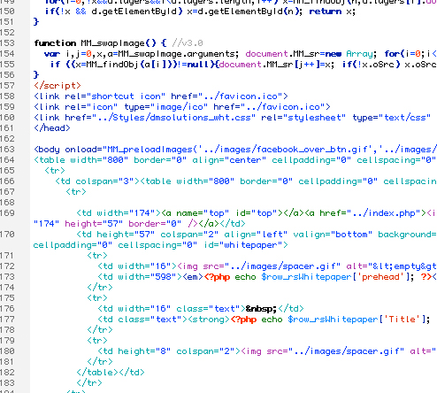sample page code, tags and scripts